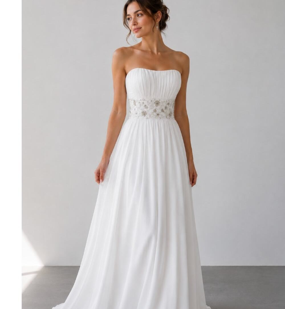 Davids Bridal Strapless Gown Wedding Beading Chiffon White 12